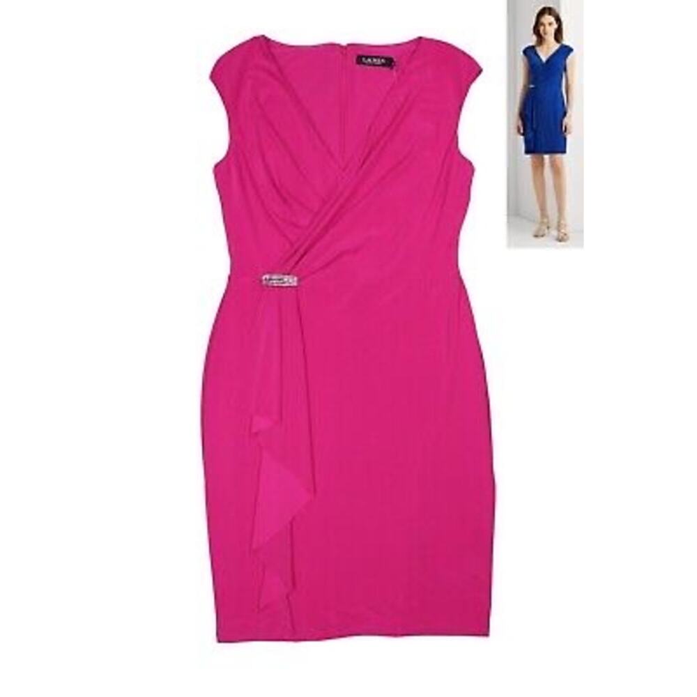 Ralph Lauren Pink Draped Cocktail Dress Size 12 Rhinestone - Picture 10 of 10